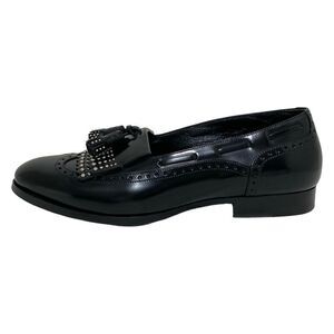Celine Loafers 36 Women's - Black Wingtip Studs Leather